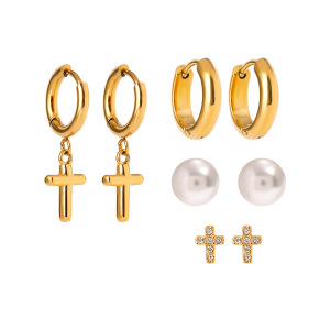 1 Paire De Boucles D'Oreilles Élégantes En Acier Inoxydable Plaqué Or  Avec Strass Pour Femme, Série Simple h5 Image4