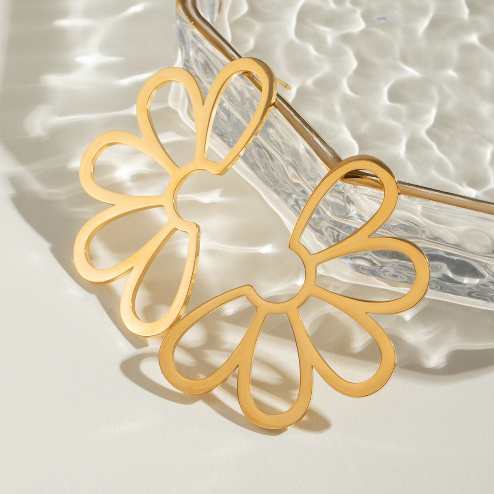 1 Paire De Boucles D'Oreilles À Tige Rétro En Acier Inoxydable Plaqué Or Pour Femme, Série Classique Image3