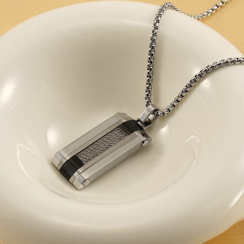 1 Paire De Pendentifs Carrés En Acier Inoxydable De Haute Qualité, Style Hip-Hop Transfrontalier, Design De Niche, Tendance, Rectangulaire, Zircon, Collier Unisexe Pour Hommes Et Femmes h5Image5