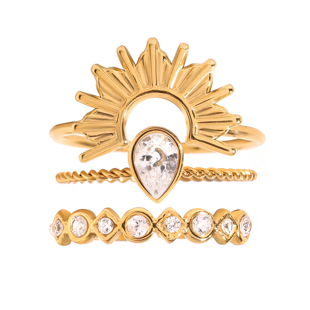 Ensemble De Bagues Pour Femmes De La Série Luxueuse Charming Droplet, En Acier Inoxydable Étanche Et Couleur Or (1 Pièce). Image10