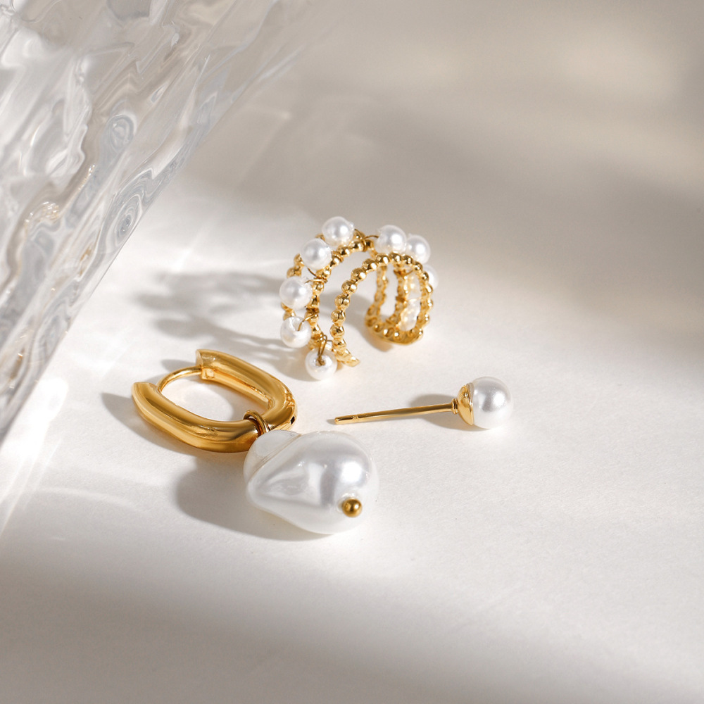 Ensemble De 1 Paire De Boucles D'Oreilles Pour Femme, Collection Classique, Forme Irrégulière Exquise, En Acier Inoxydable Étanche, Couleur Or. Image2