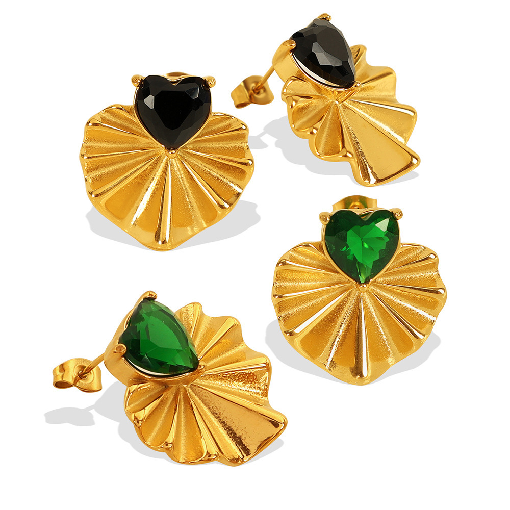 1 Paire De Boucles D'Oreilles À Tige En Acier Inoxydable Plaqué Or  Avec Zircons Pour Femme, Style Rétro, Série Classique Image4