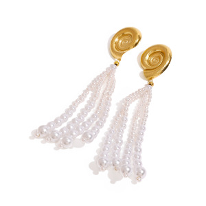 Boucles D'Oreilles Pour Femme, Collection Romantique, En Coquillage, Acier Inoxydable Plaqué Or, Perles Artificielles. h5 Image6