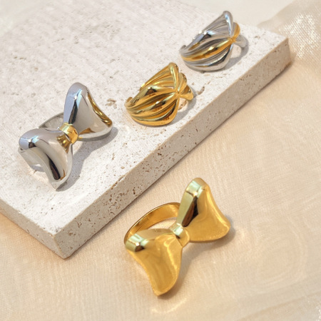 Bague ajustable pour femme, en acier inoxydable étanche, avec nœud papillon (1 pièce). 2