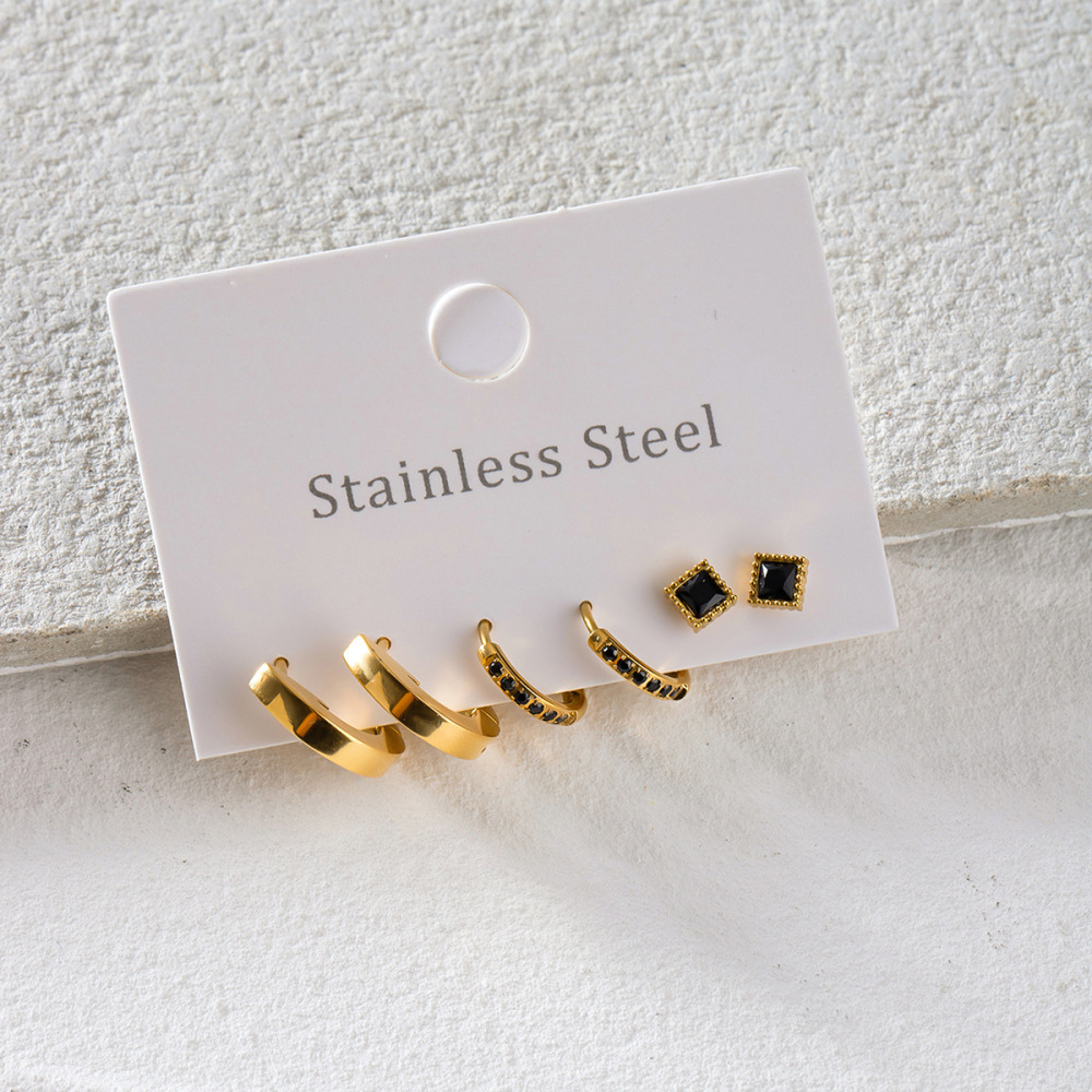 1 Paire De Boucles D'Oreilles Géométriques Décontractées En Acier Inoxydable Plaqué Or Avec Strass Pour Femme Image4