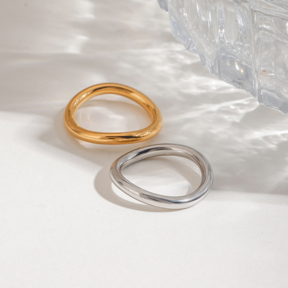 Bague Simple Pour Femme, 1 Pièce, Série Simple, Style Ins, En Acier Inoxydable, Couleur Or Image7