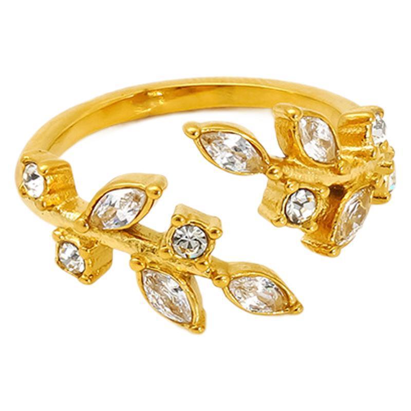 1 Paire De Bagues Ajustables Pour Femme, Série Simple, En Acier Titane Plaqué Or , Motif Plante Quotidienne Image6