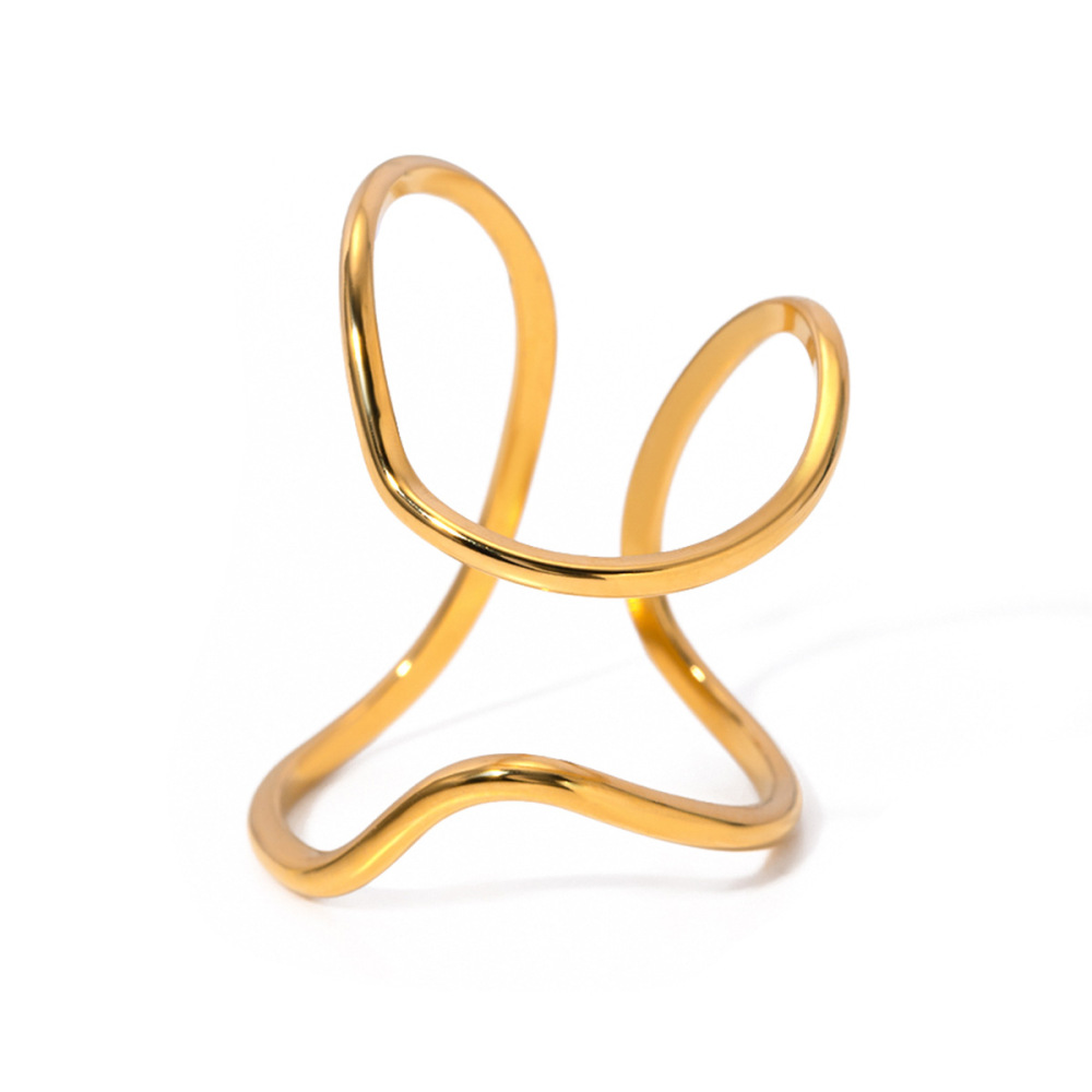 1 Paire De Bagues Réglables Pour Femme En Acier Inoxydable Plaqué Or , Série Simple Image6