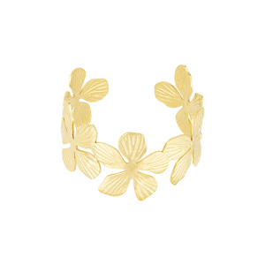 Bracelet Jonc Femme En Acier Inoxydable Doré, Orné De Fleurs Complexes (1 Pièce), Collection Sophisticated Series h5 Image5