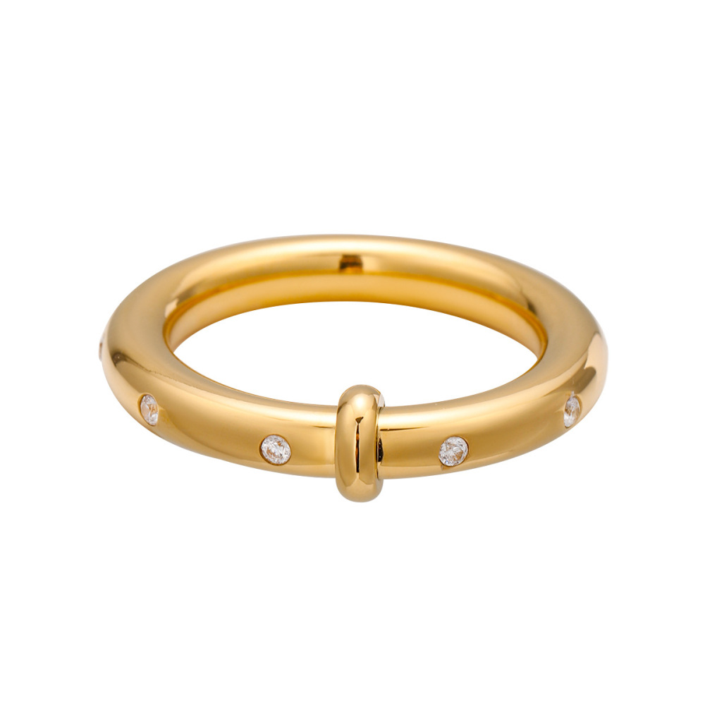 1 Paire De Bagues Simples Pour Femme En Acier Inoxydable Plaqué Or , Couleur Unie, Avec Strass h5Image4