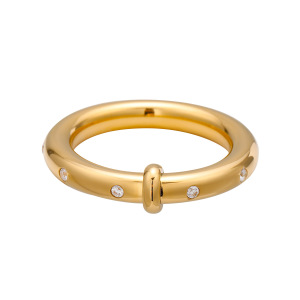 1 Paire De Bagues Simples Pour Femme En Acier Inoxydable Plaqué Or , Couleur Unie, Avec Strass h5 Image4