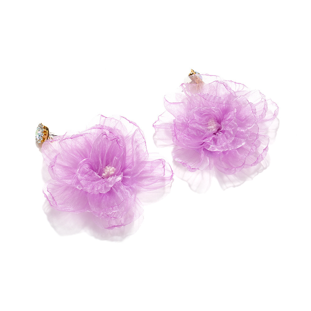 1 Paire De Boucles D'Oreilles Pendantes Pour Femme, Série Romantique, En Tissu À Fleurs Et Strass Image5
