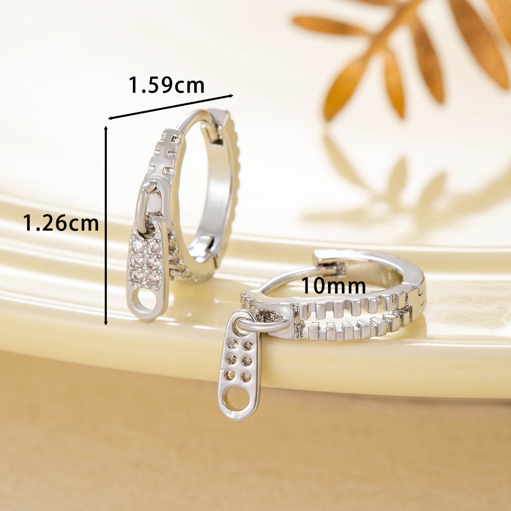 1 Pièce De Boucles D'Oreilles Créoles Géométriques Simples En Cuivre Sans Placage Pour Femmes, Série Simple, En Zircone Image3