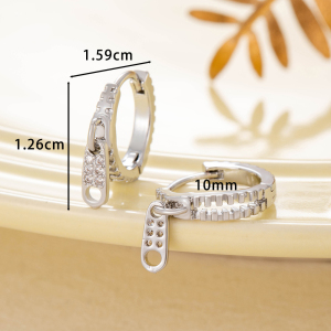 1 Pièce De Boucles D'Oreilles Créoles Géométriques Simples En Cuivre Sans Placage Pour Femmes, Série Simple, En Zircone h5 Image3