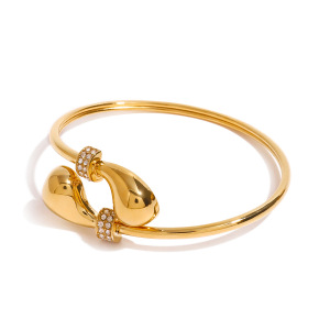 Bracelet Simple En Acier Inoxydable Plaqué Or  Avec Strass Pour Femme, 1 Pièce h5 Image8