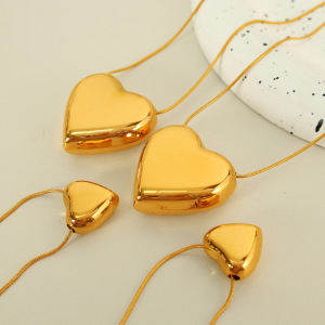 Collier Avec Pendentif En Forme De Cœur Simple En Acier Inoxydable Plaqué Or  Pour Femme, 1 Pièce h5 Image3