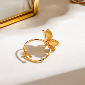 Bague Ajustable Pour Femme, Collection Romantique, Élégante Et Délicate, En Acier Inoxydable Doré, Étanche, Ornée D'Une Fleur. h5 Image4