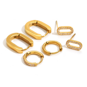 1 Paire De Boucles D'Oreilles Géométriques Classiques En Acier Inoxydable Plaqué Or  Avec Strass Pour Femme h5 Image5