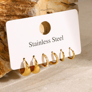 1 Paire De Boucles D'Oreilles Géométriques Simples En Acier Inoxydable Doré Étanche Avec Strass Pour Femme h5 Image4