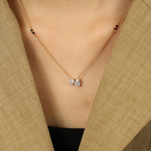 Collier Élégant Avec Pendentif Géométrique En Acier Titane Plaqué Or  Et Strass Pour Femme, Série Romantique, 1 Pièce h5 Image5