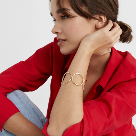bracelet géométrique simple en acier inoxydable plaqué or  pour femme, 1 pièce 2