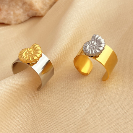 Bague ajustable pour femme, collection tendance, motif coquillage, en acier inoxydable, couleur or et argent.