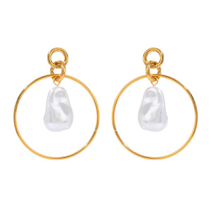 1 Paire De Boucles D'Oreilles Pendantes Géométriques Élégantes En Acier Inoxydable Plaqué Or  Avec Perles Artificielles Pour Femmes h5 Image6