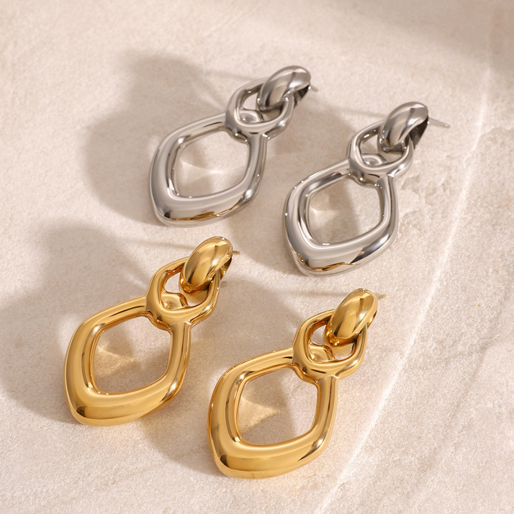 1 Paire De Boucles D'Oreilles Pendantes Géométriques Simples En Acier Inoxydable Plaqué Or Pour Femme h5Image2