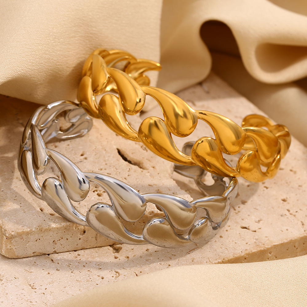 Bracelet Jonc Femme En Acier Inoxydable Doré, Style Torsadé Simple, 1 Pièce, Collection Luxe Image3