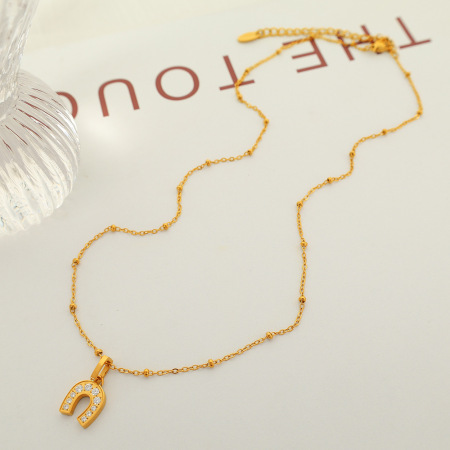 collier avec pendentif géométrique simple en acier inoxydable plaqué or  et zircon pour femme, 1 pièce 2