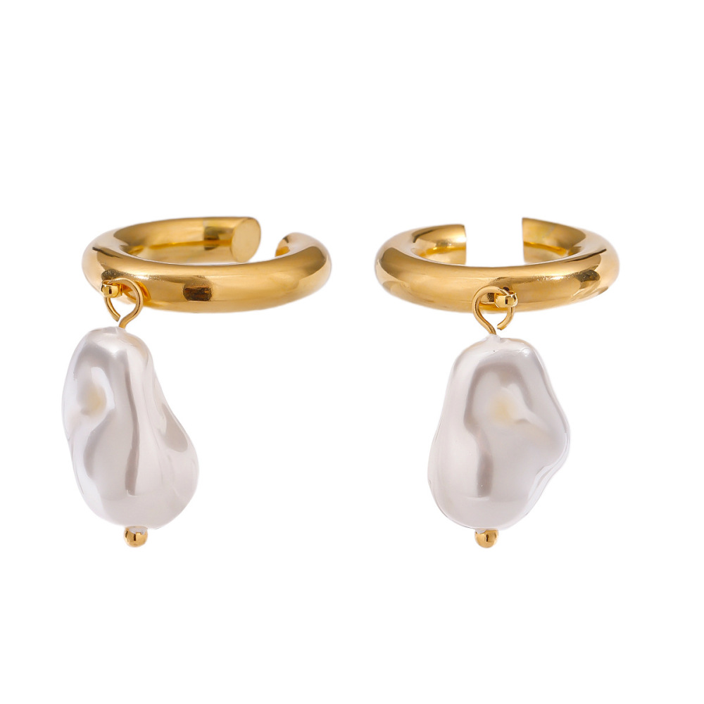 1 Paire De Manchettes D'Oreilles Élégantes Et Irrégulières Rondes En Acier Inoxydable Étanche Couleur Or De La Série Classique Pour Femmes Image10