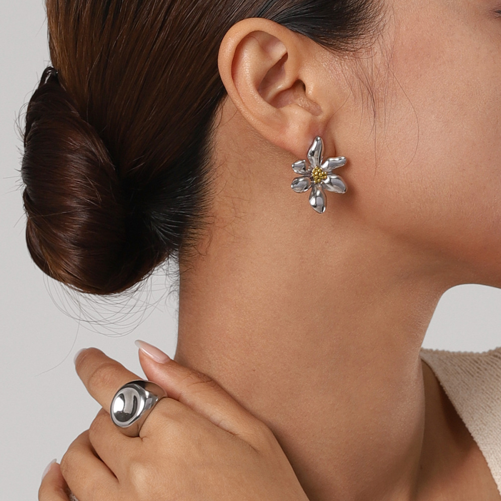 1 Paire De Boucles D'Oreilles À Tige Rétro En Acier Inoxydable Plaqué Or Pour Femme, Série Simple h5Image3