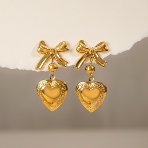 Boucles D'Oreilles Pendantes Élégantes Et Raffinées, Style Classique, En Acier Inoxydable Doré, Imperméables, À Monter Soi-Même. Modèle Nœud Papillon. Collection Classique. h5 Image4
