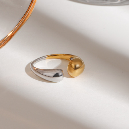 Bague simple pour femme, collection Concise Series, en acier inoxydable multicolore, étanche, couleur or et argent. 2