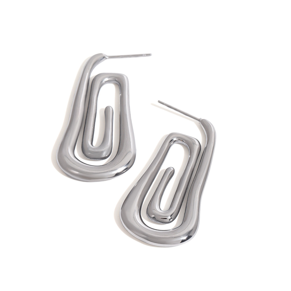 Boucles D'Oreilles Puces Pour Femme, Style Rétro Chic Minimaliste, En Forme De Spirale, En Acier Inoxydable Étanche, Couleur Or (1 Paire). Image9