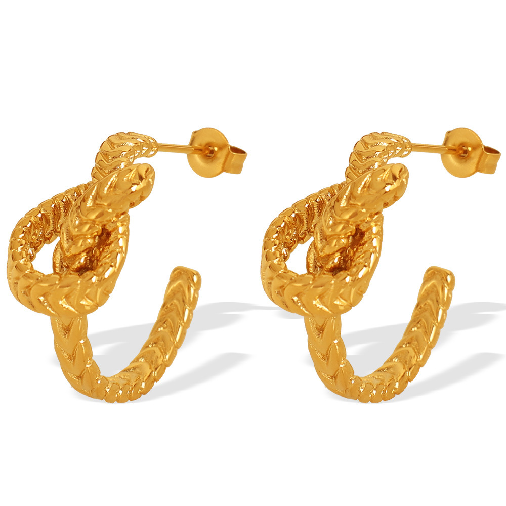 1 Paire De Boucles D'Oreilles Puces Pour Femme, Style Rétro Torsadé, En Acier Inoxydable Plaqué Or. Image5