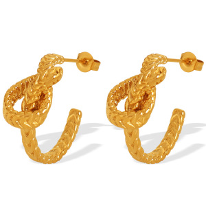 1 Paire De Boucles D'Oreilles Puces Pour Femme, Style Rétro Torsadé, En Acier Inoxydable Plaqué Or. h5 Image5