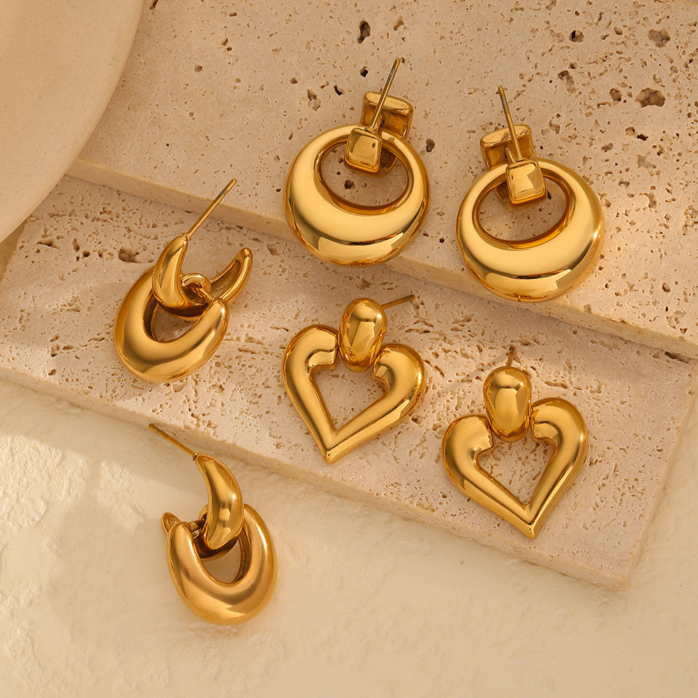 1 Paire De Boucles D'Oreilles À Tige Géométriques Rétro Plaquées Or De La Série Simple Image4