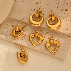 1 Paire De Boucles D'Oreilles À Tige Géométriques Rétro Plaquées Or De La Série Simple h5 Image4