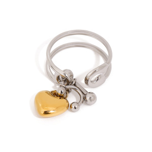 Bague Simple Pour Femme, Pendentif Cœur De La Collection Romantique, En Acier Inoxydable Étanche, Coloris Or Et Argent. h5 Image9