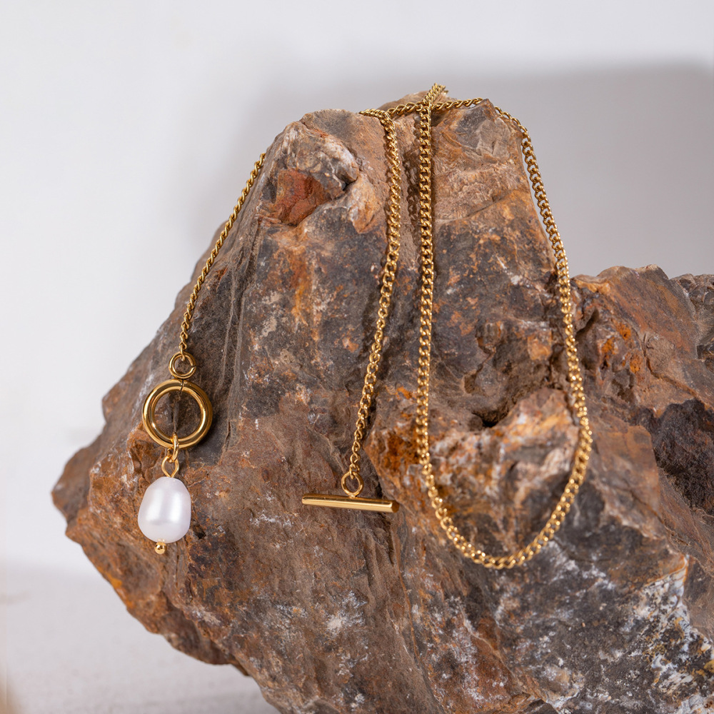 Collier Avec Pendentif Géométrique En Acier Inoxydable Plaqué Or Pour Femme, Série Simple, 1 Pièce h5Image4