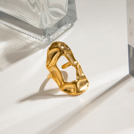 bague ajustable pour femme, série classique, style ins, motif marteau, en acier inoxydable, couleur or