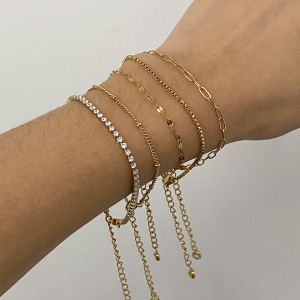 Bracelet Chaîne Pour Femme En Acier Inoxydable Plaqué Or  Avec Strass, Série Simple  h5 Image6