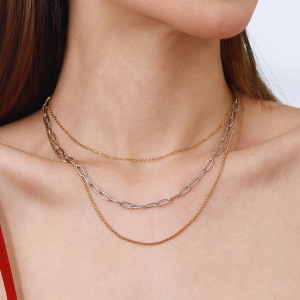 Colliers Superposés Pour Femmes, 1 Pièce, En Acier Inoxydable Étanche, Couleur Or Et Argent, Collection Modern Series Line h5 Image7