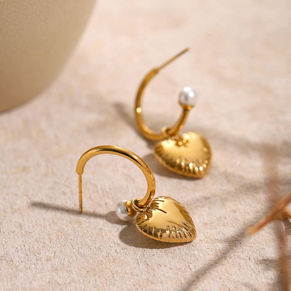 1 Paire De Boucles D'Oreilles Pendantes En Acier Inoxydable Étanches En Forme De Cœur (C) Image5