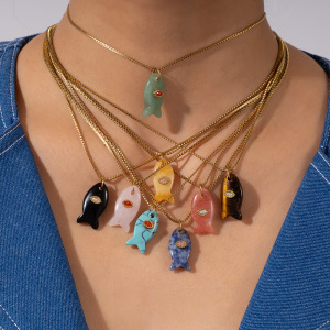 Collier Pendentif Femme En Acier Inoxydable Plaqué Or, Pierre Naturelle, Motif Poisson Texturé, Collection Lustrous (1 Pièce) h5 Image8