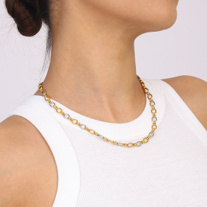 Collier Chaîne Sophistiquée Moderne En Acier Inoxydable, Étanche, Coloris Or Et Argent, Pour Femme (1 Pièce) h5 Image8