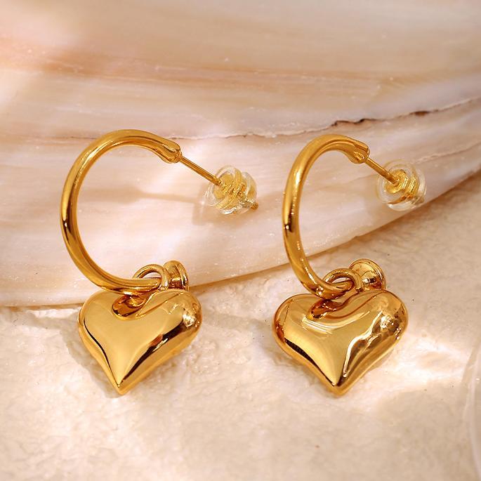 1 Paire De Boucles D'Oreilles Pendantes Pour Femme, Série Romantique, En Acier Titane Couleur Or, Motif Cœur Image3