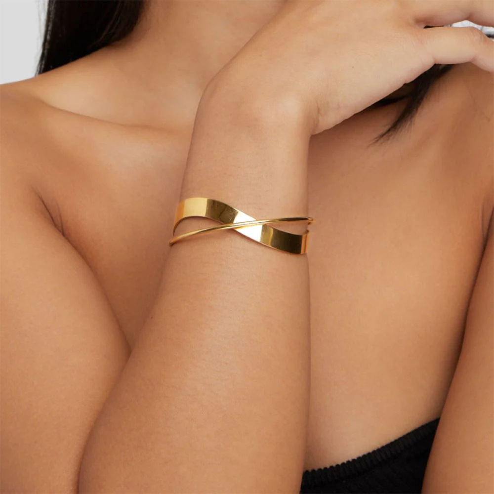 Bracelet Jonc Femme En Acier Inoxydable Doré, Étanche, À Lignes Superposées, Collection Fascinating Series (1 Pièce) Image8