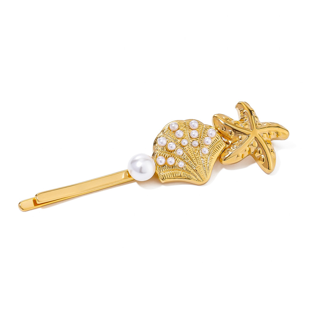 1 Paire De Pinces À Cheveux Pour Femmes, Série Simple, Style Tortue, En Acier Inoxydable Plaqué Or , Avec Perles Artificielles h5Image5